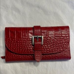BILLY BAG LONDON Dark Red Crocodile Embossed Leather Envelope Wallet
